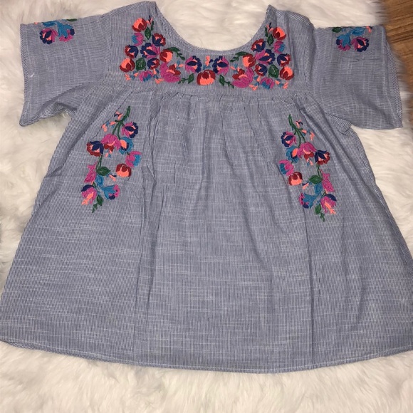 HOST PICK 3x🎉 Blue & White Stripe Embroidered Top - Picture 3 of 8